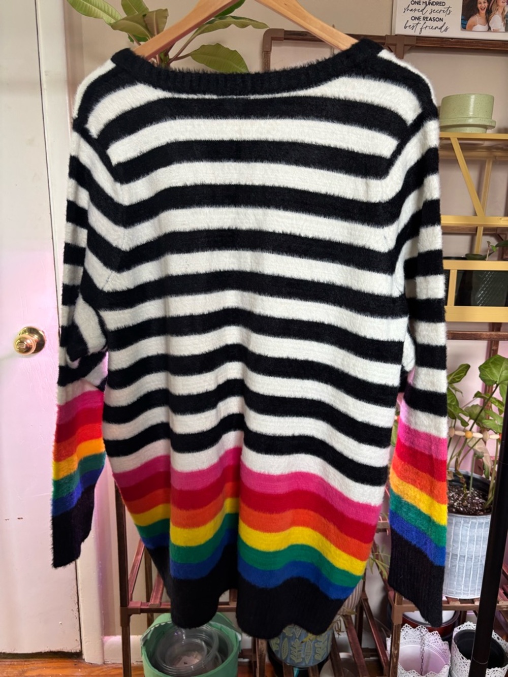 torrid Black & White Striped Sweater with Rainbow Stripe Hem - Picture 2 of 2